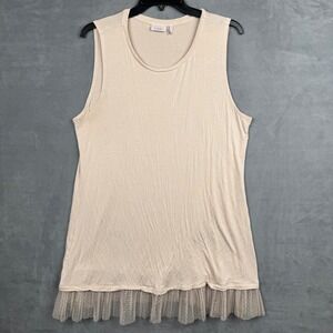 LOGO Layers Women's Beige Sleeveless Sheer Lace Trim Tunic Tank Top XL